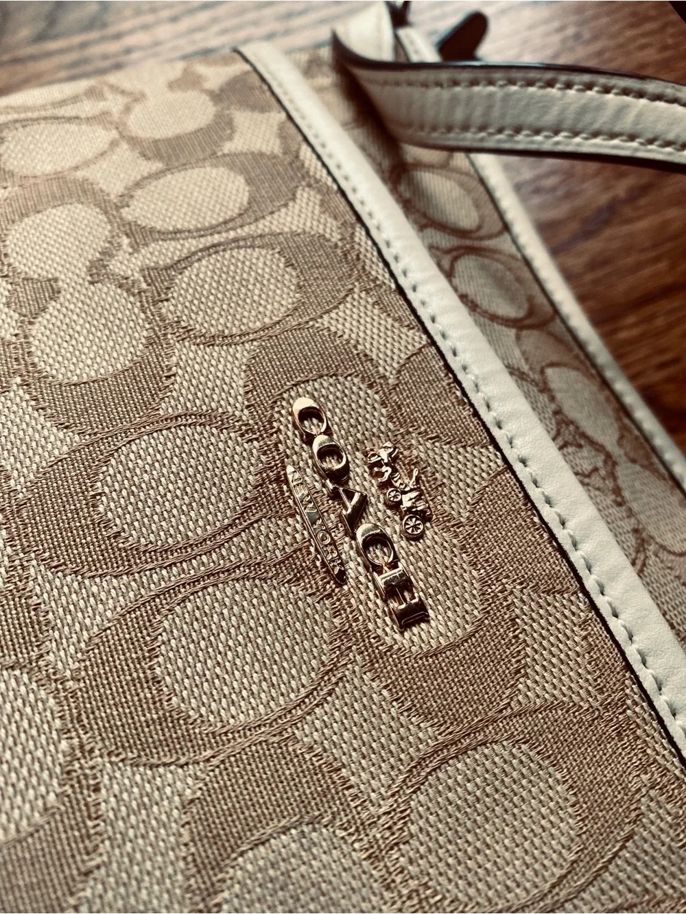 Coach Beige Signature Jacquard Crossbody Bag